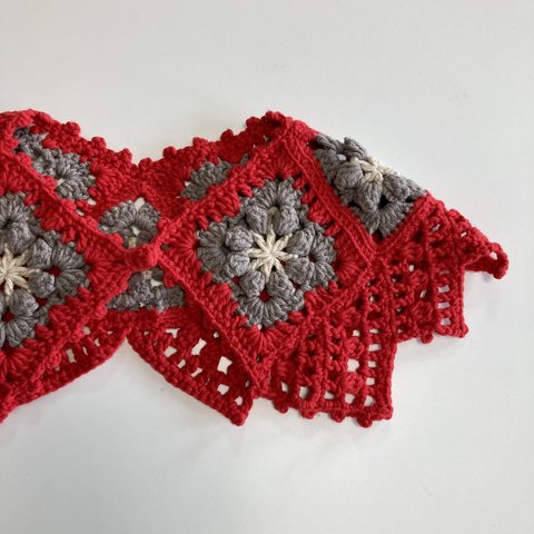 手作りキット⭐︎編み物⭐︎かぎ針編みモチーフのつけえり(赤)
