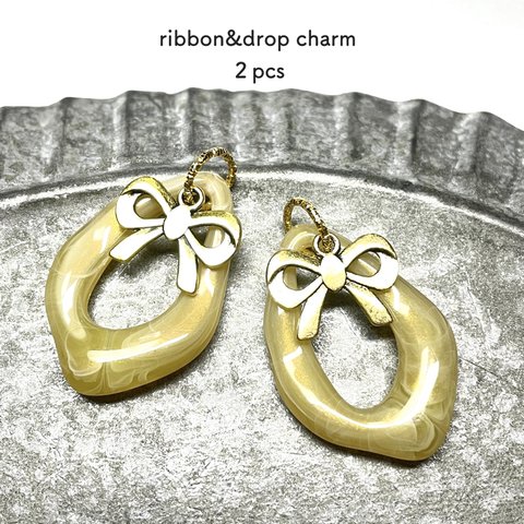 ２pcs★charm・ribbon drop mustard (リボンドロップチャーム）