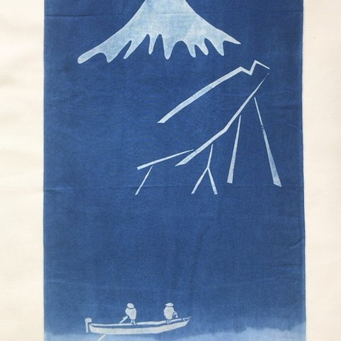 送料無料　てぬぐい 富士山と雷 藍染