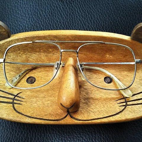 木彫り メガネねずみ