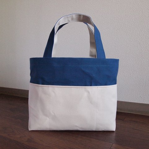 【受注製作】「bicolor tote M」 blue×kinari 