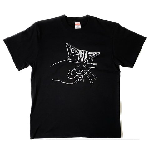 【見ちゃダメ】Tシャツ ブラック 猫柄 シルクスクリーン オリジナル 綿100% 手刷り 猫