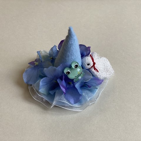紫陽花🐸ミニミニとんがり帽子(ブルー) ペットアクセサリー