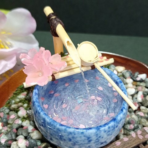 手のひら花手水～桜～青Lサイズ