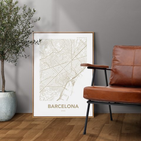アートポスター MAP バルセロナ スペイン ベージュ L判 ハガキ 2L判 A4 A3 B3 A2 B2 アート モノトーン 地図 インテリアポスター【MAP_BEA07】