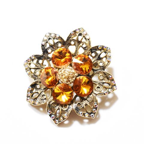 Vintage 1960's orange×aurora　rhinestone　flowermotif  brooch