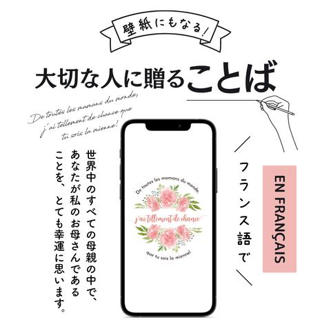 スマホ壁紙にもなる母の日に贈ることばのプレゼント「世界中のすべての母親の中で、あなたが私のお母さんであることを、とても幸運に思います！⑤」(フランス語の待ち受け画像）