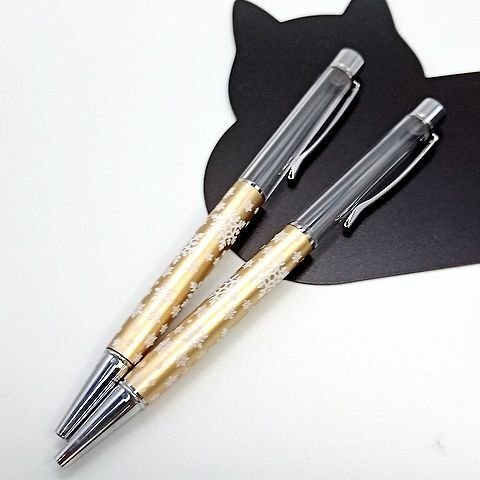 【材料】2本セット 雪の結晶ハーバリウムボールペン ゴールド【素材】