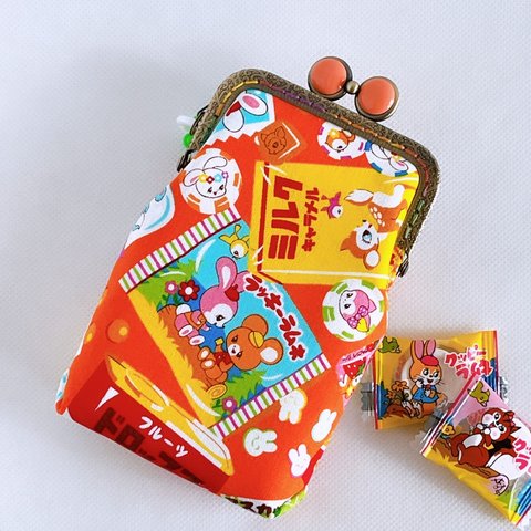 駄菓子パッケージ柄🧡縦長がまぐちポーチ