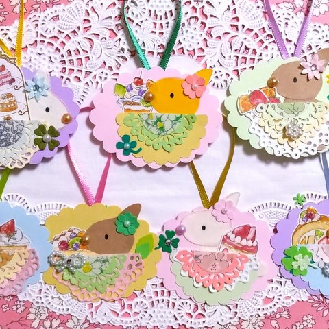 🐇🧁うさぎ＆スイーツのかごタグ　　おまかせ7枚