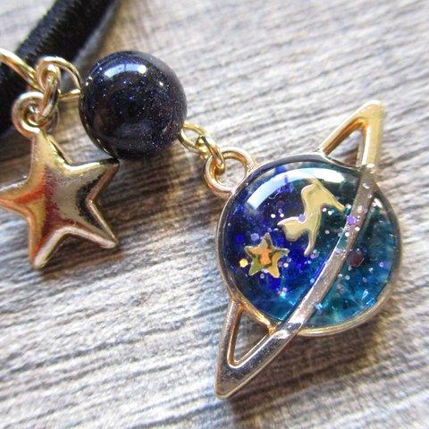 ◇1680再販６ 🌜✨土星猫と、星空のヘアゴム🐈🌟　