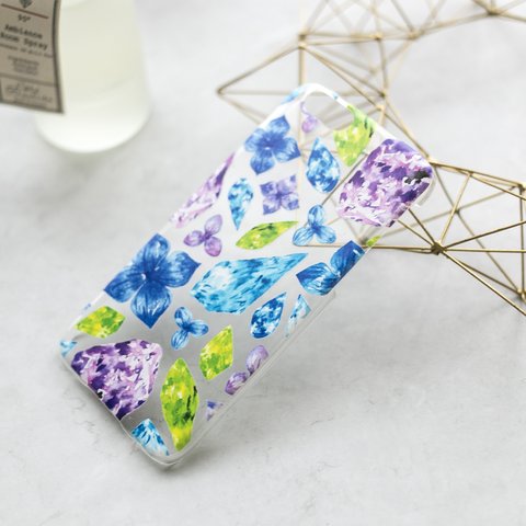 【iPhone用】水彩画 紫陽花の透明スマートフォンケース