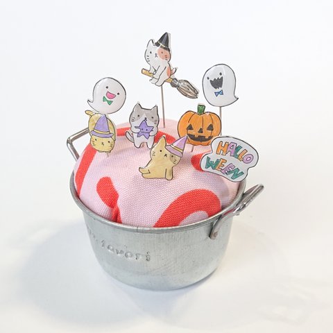 まち針　ねこのハロウィンパーティー(まち針８本)