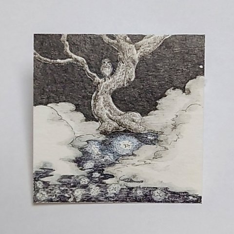 ペン画ミニ原画『霧の中で Ⅱ 〈見ている〉』