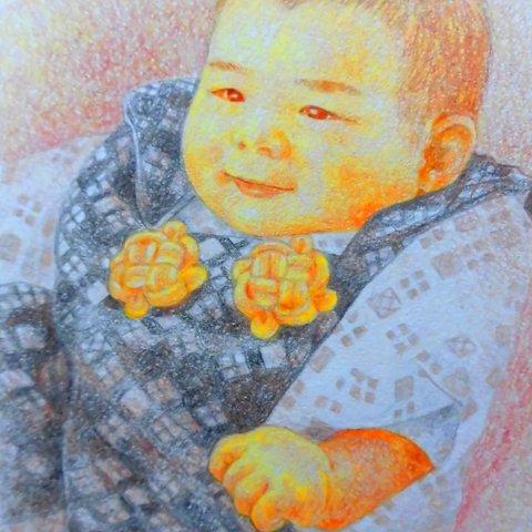 似顔絵 記念写真 後からゆっくりお宮参り