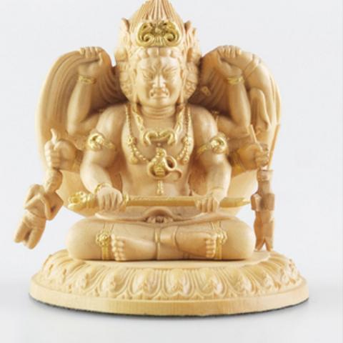 新作　　仏教工芸品　木彫仏教　精密彫刻　極上品　護法 三面大黒天像
