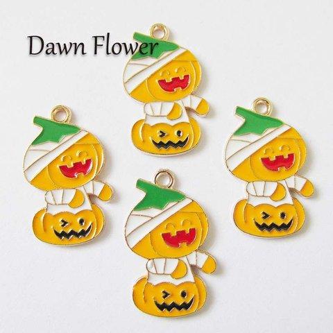 【D-1131】5pcs　かぼちゃのゾンビ　ハロウィン　26×15mm　オレンジ　チャーム　ハンドメイドパーツ