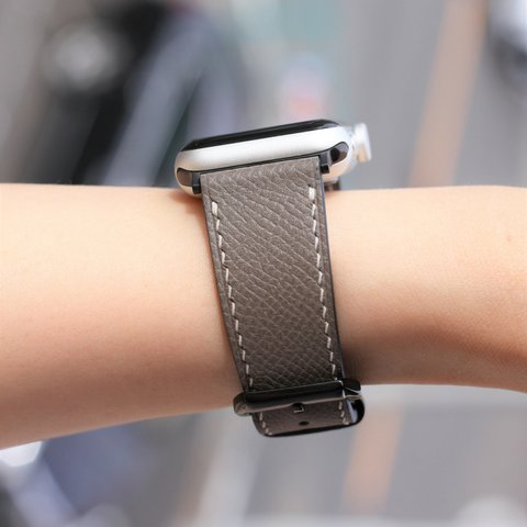 高級革使用Apple Watch　エプソンレザーベルト　レザーバンド　腕時計ベルト　エトゥープ　 D39 高級金具付け