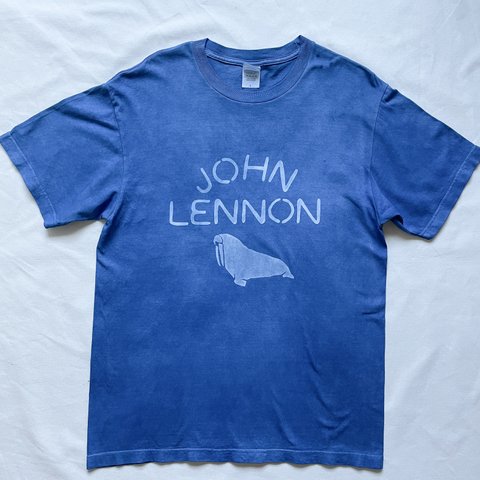 送料無料 ジョンレノン好きに! JOHN LENNON I am the walrus 藍染 絞り染め　セイウチ　Tシャツ
