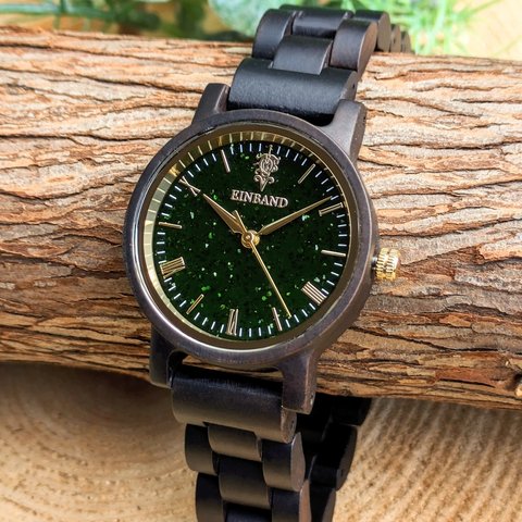 【木製腕時計】EINBAND Reise グリーンサンドストーン × Sandal Wood 木の時計【32mm】