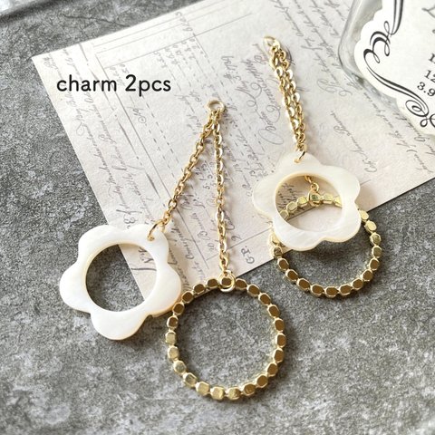 【NEW】2pcs★charm・shell＆dotsring（シェル＆リングチャーム)