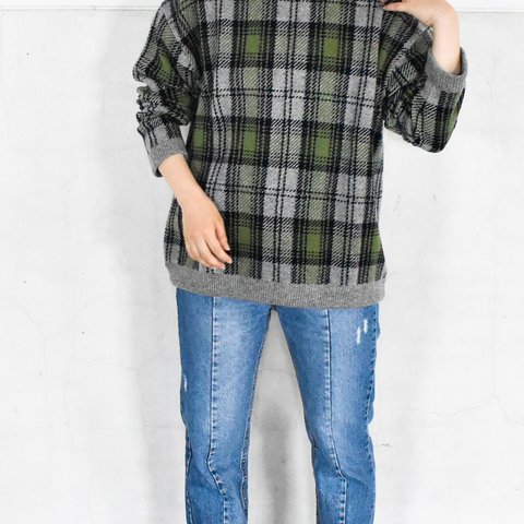 洗えるカシミヤニット“CHECK” size3 (gray)