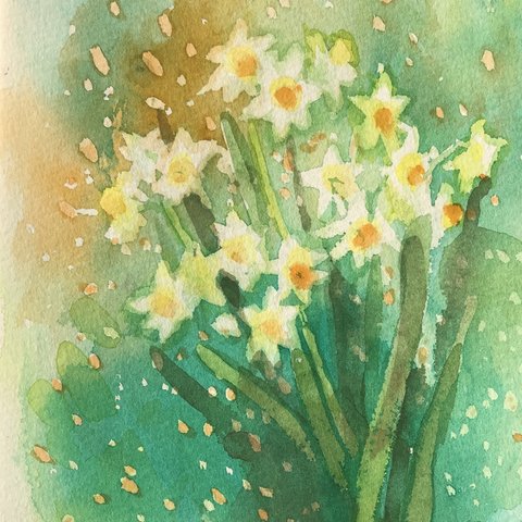 手描き原画　水仙の花　5