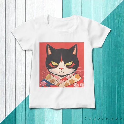 和柄猫のTシャツ ホワイト レディース【5】 