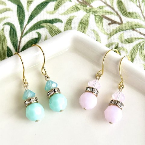 《2色》ミント＆桜 香水瓶ピアス