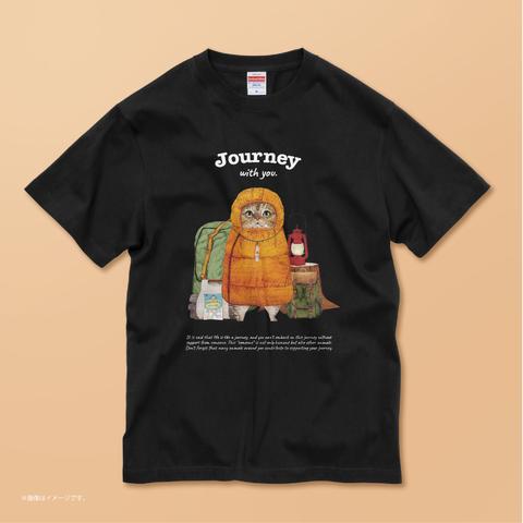 「Journey with you キャンパーのネコ」/コットンTシャツ/送料無料