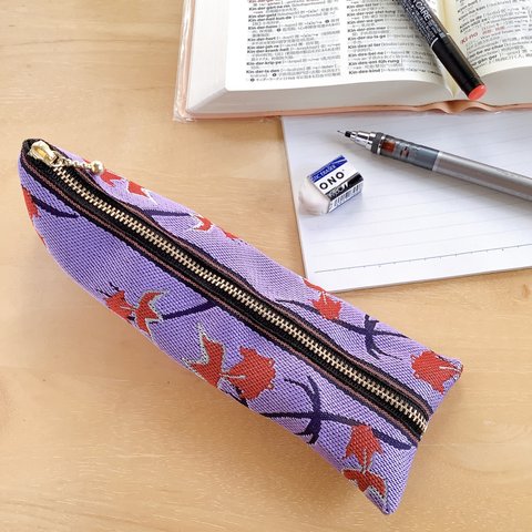 【金魚】畳縁　テトラ型　ペンケース　紫　和風　縁起物　和風　シノワズリ