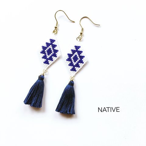 simple native × blue tassel のピアス ( イヤリング  ネイティブ )