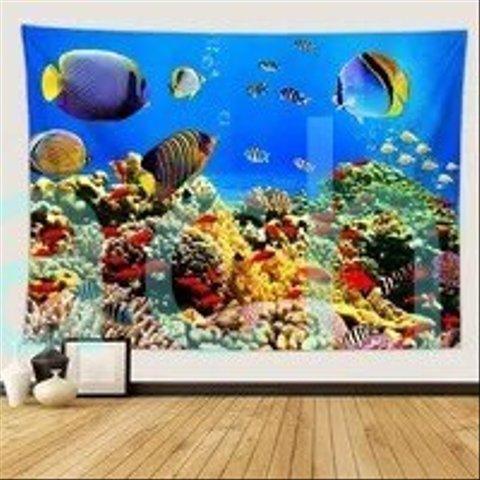 金具付きタペストリーE13　海底　水族館　海　ダイビング　魚 送料無料