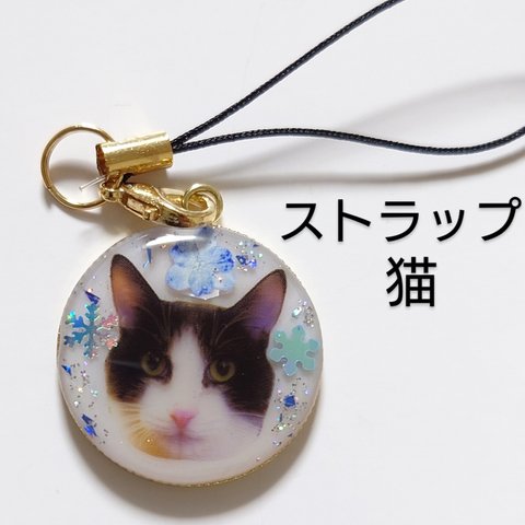 猫ちゃんレジンストラップ♥　ストラップ　　ねこアクセサリー　　　ハチワレ猫ちゃん　　レジンねこ　　ねこネックレス　　猫キーホルダー　　　　