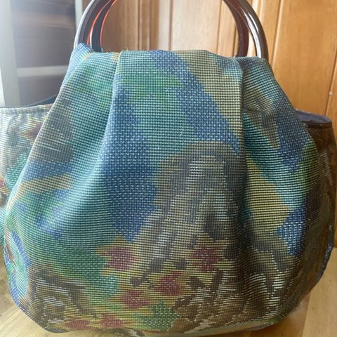 大島紬着物リメイクのまんまる可愛い手提げバッグ