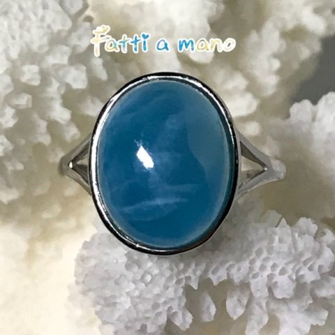 sold 02♡海のお守り♡綺麗な波模様　最高グレードラリマーリングSilver925 クリスマス　ユニセックス　豪華　上品