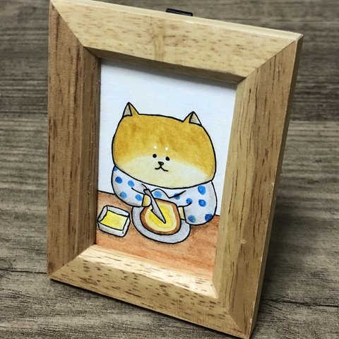 ミニ原画「バター塗る柴犬」