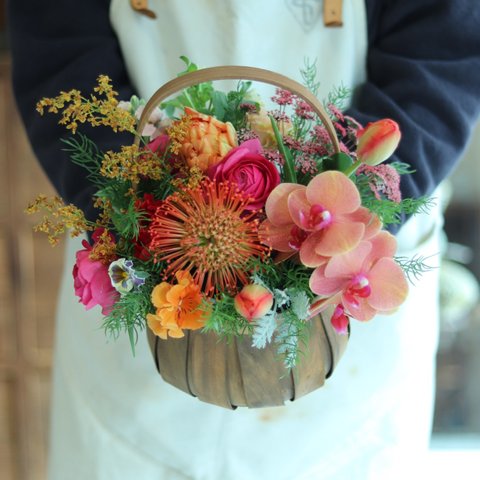 母の日カゴアレンジ　誕生日　結婚式　ウエディング　母の日