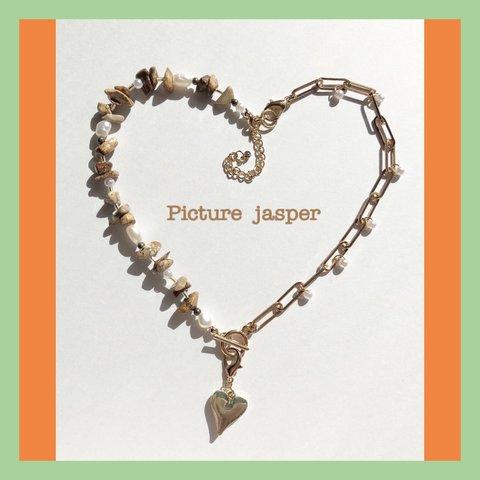 【 Picture jasper 】　ハーフネックレス / ブレスレット　ハートチャーム