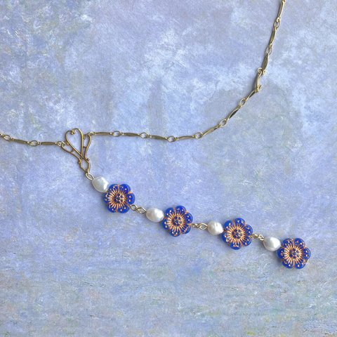 BLUE FLOWER ROSARY NECKLACE 