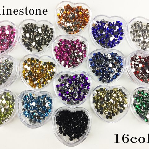 送料無料　ラインストーン　カラーラインストーン　底平　3mm　16色1600粒　大量　レジン　デコ　ネイル　アクセサリー　パーツ　（RS0001)