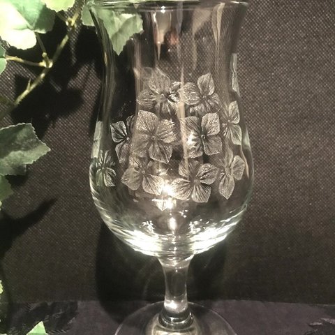 紫陽花のグラス〜手彫りガラス〜