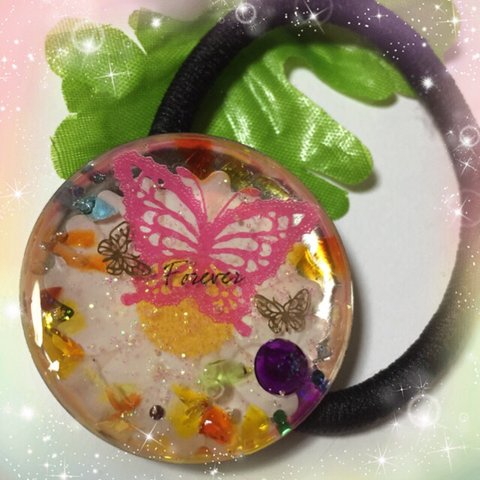 handmade sale  ❁︎蝶々あつまるお花畑❁︎    レジンヘアゴム