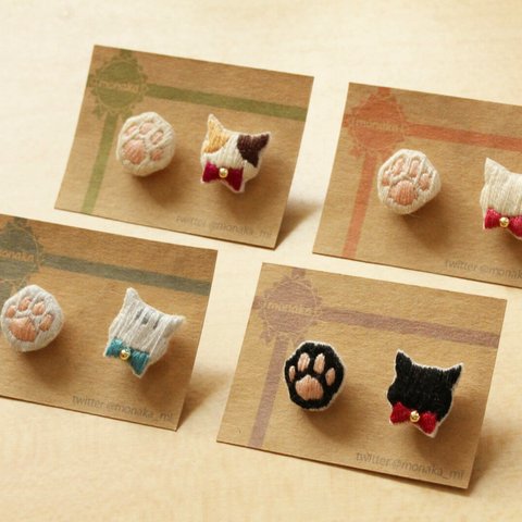 にゃんことにくきゅうの刺繍ピアス