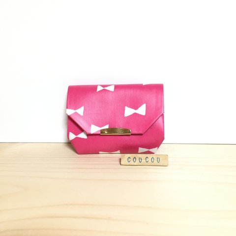ラミネートの小さなお財布☆リボン(ピンク)