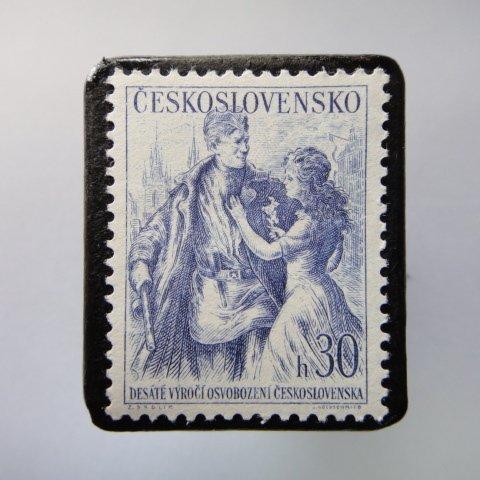 チェコスロバキア　切手ブローチ3593