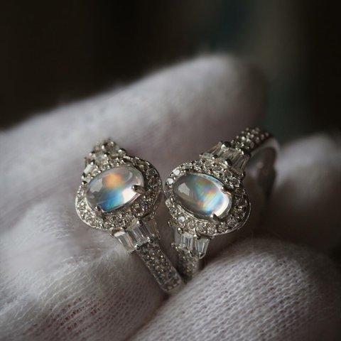 再販　　High grade　Rainbow moonstone6x4  S925WGZCリング❀