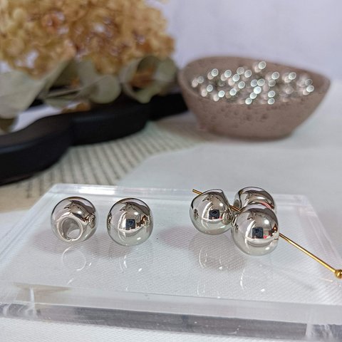 【ロット変更】【30個】【10mm 】【シルバー】　鈴丸　 アクリルビーズ　ドロップ　フェイクメタル　 メタルビーズ　アクセサリパーツ ハンドメイド　DIY AB010-2