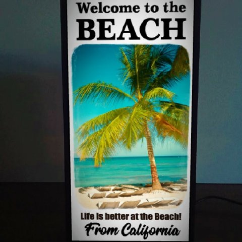 アメリカン カリフォルニア パームビーチ サーフィン 夏 海 砂浜 写真 フォト ミニチュア 看板 置物 雑貨 LEDライトBOX