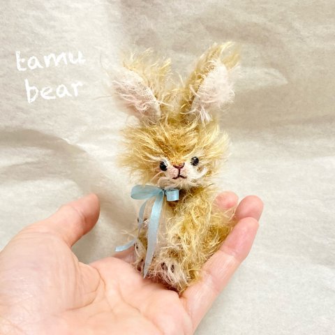 モヘア ハニータンのちびウサちゃん ハンドメイド  テディベア Tamubear